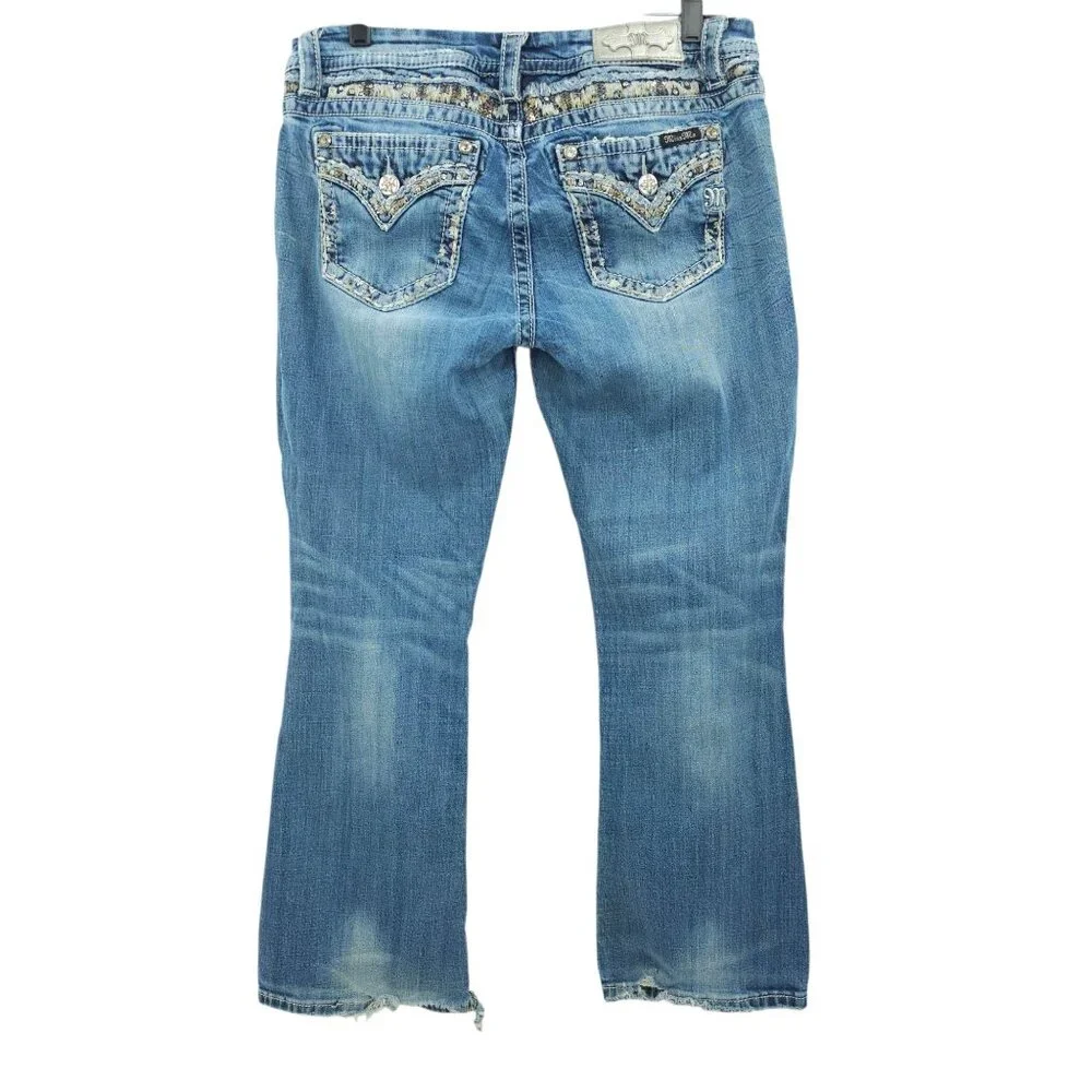 Miss Me Jeans Mid Rise Easy Boot Cut Faux Flap Size 30x29 READ Stretch Med Wash